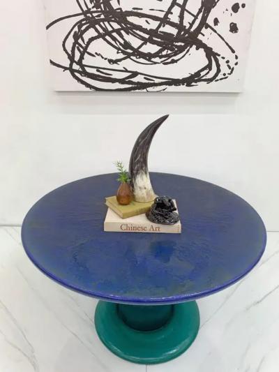 Louis Durot Sunburst Mushroom Table in Green and Blue Louis Durot 1990s