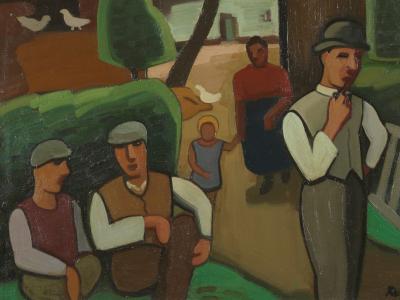 Louis Fran ois Decoeur Early 20th C Brabant Fauvism Farming Family on a Sunday Morning Oil on Canvas