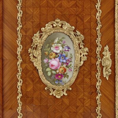 Louis Grade Napoleon III period gilt bronze and porcelain mounted cabinet by Louis Grade