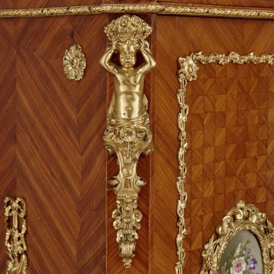 Louis Grade Napoleon III period gilt bronze and porcelain mounted cabinet by Louis Grade