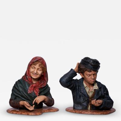Louis Hottot Pair of 19th Century Polichrome Busts by Louis Hottot