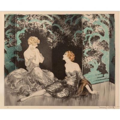 Louis Icart Louis Icart Intimacy 1928 Etching in colors on paper signed
