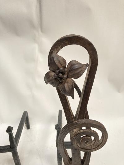 Louis Majorelle 1910s Hand made Wrought iron andiron