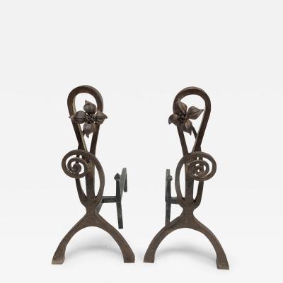 Louis Majorelle 1910s Hand made Wrought iron andiron