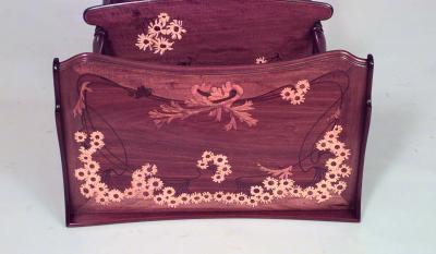 Louis Majorelle French Art Nouveau Mahogany Floral Inlaid Rectangular End Table