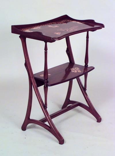 Louis Majorelle French Art Nouveau Mahogany Floral Inlaid Rectangular End Table