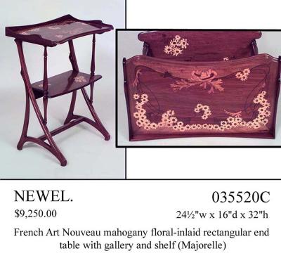 Louis Majorelle French Art Nouveau Mahogany Floral Inlaid Rectangular End Table