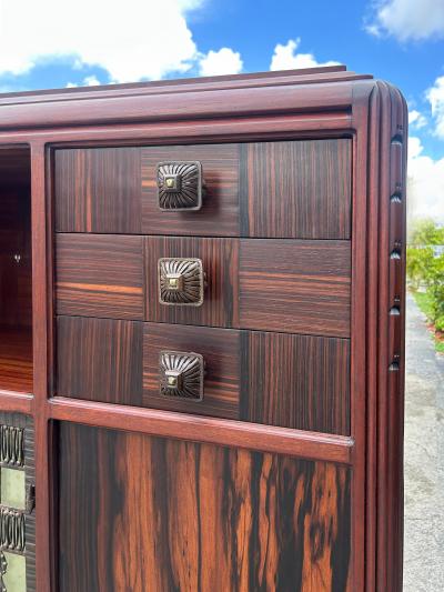 Louis Majorelle Louis Majorelle French Art Nouveau Signed Cabinet Inlays and Ironwork