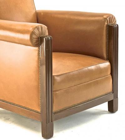 Louis Majorelle Louis Majorelle pair of comfy Art Deco club chairs newly restored in leather