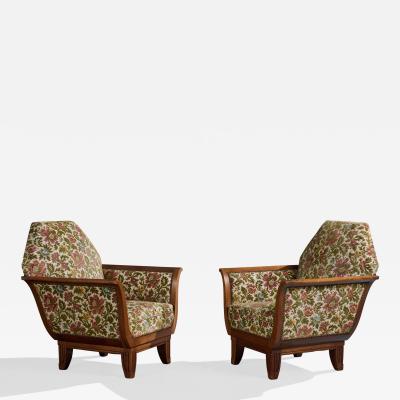 Louis Majorelle Lounge Chairs with Wood and Fabric France 1920s
