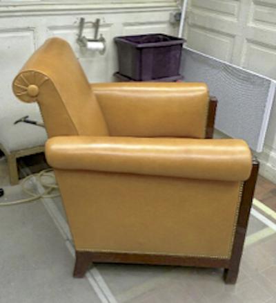 Louis Majorelle Majorelle art deco exceptional 4 club chair fully restored in fauve leather