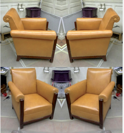 Louis Majorelle Majorelle art deco exceptional 4 club chair fully restored in fauve leather