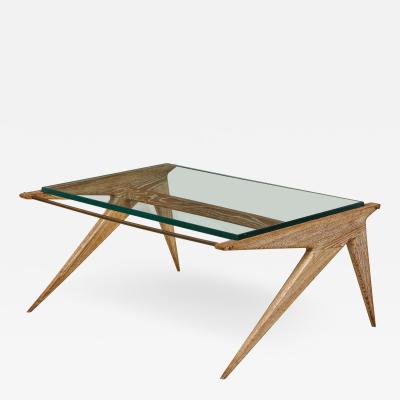 Louis Paolozzi LOW OAK AND GLASS TABLE BY LOUIS PAOLOZZI