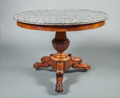 Louis Philippe Center Hall Table with Marble Top