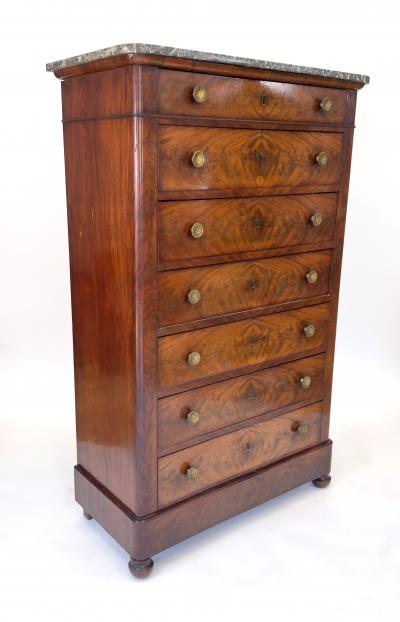 Louis Philippe Semainier in Crotch Mahogany with Marble Top