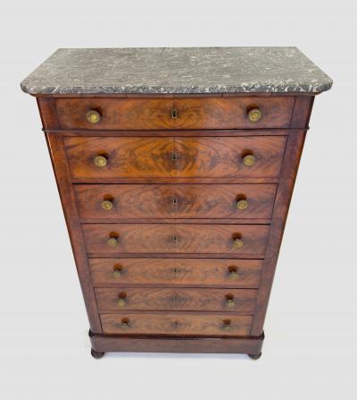 Louis Philippe Semainier in Crotch Mahogany with Marble Top
