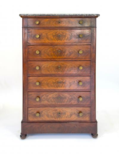 Louis Philippe Semainier in Crotch Mahogany with Marble Top