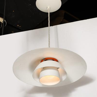 Louis Poulsen Mid Century White Orange Enamel PH 4 3 Pendant Chandelier by Louis Poulsen