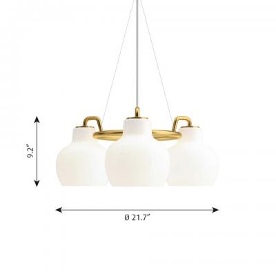 Louis Poulsen Vilhelm Lauritzen 3 Shade Brass Glass Ring Chandelier for Louis Poulsen