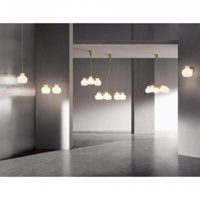 Louis Poulsen Vilhelm Lauritzen 3 Shade Brass Glass Ring Chandelier for Louis Poulsen