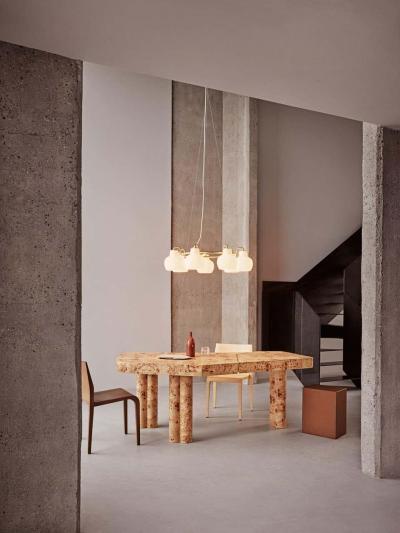 Louis Poulsen Vilhelm Lauritzen 3 Shade Brass Glass Ring Chandelier for Louis Poulsen