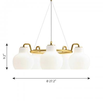 Louis Poulsen Vilhelm Lauritzen 3 Shade Brass Glass Ring Chandelier for Louis Poulsen