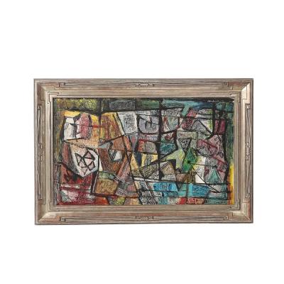 Louis Schanker Mid Century Abstract Textural Composition in Oil on Canvas Painting by Schanker