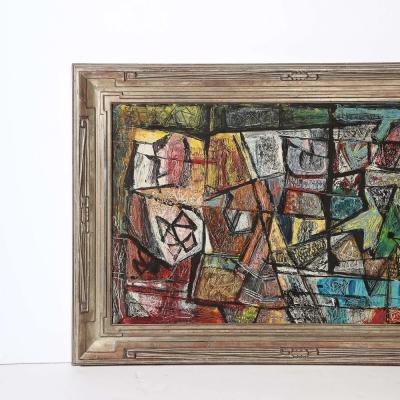 Louis Schanker Mid Century Abstract Textural Composition in Oil on Canvas Painting by Schanker