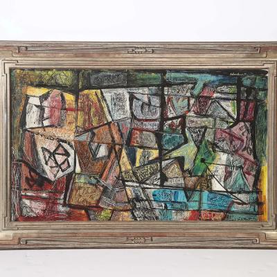 Louis Schanker Mid Century Abstract Textural Composition in Oil on Canvas Painting by Schanker
