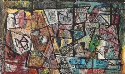 Louis Schanker Mid Century Abstract Textural Composition in Oil on Canvas Painting by Schanker