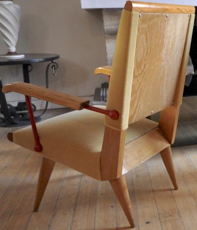 Louis Sognot Louis Sognot Awesome Rare Set of 4 Lounge Chairs with Red Lacquered Wrought Iron