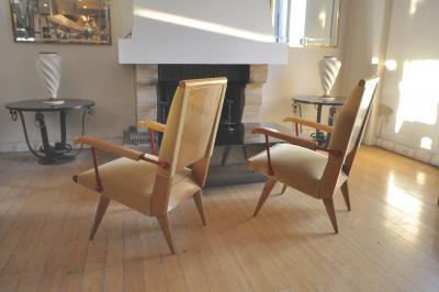 Louis Sognot Louis Sognot Awesome Rare Set of 4 Lounge Chairs with Red Lacquered Wrought Iron