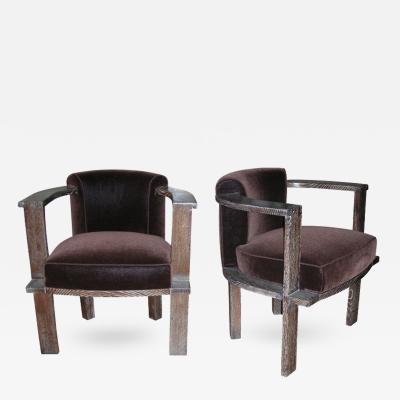 Louis Sognot Louis Sognot Rarest Modernist Pair of Arm Chairs in Cerused Oak