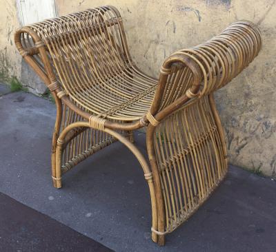 Louis Sognot Louis Sognot Spectacular Rattan Throne Bench