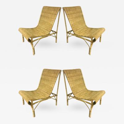 Louis Sognot Louis Sognot Superb set of Rattan Slipper Chairs in Perfect Vintage Condition