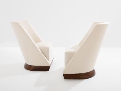 Louis Sognot Louis Sognot pair of modernist armchairs walnut white alpaca 1927