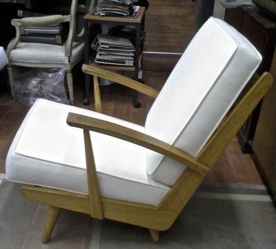 Louis Sognot Pair of Comfy Ash Tree Fifties Lounge Chairs attributed to Louis Sognot