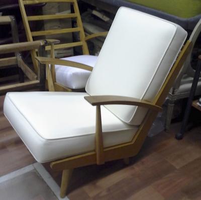 Louis Sognot Pair of Comfy Ash Tree Fifties Lounge Chairs attributed to Louis Sognot
