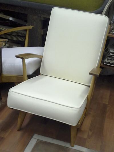 Louis Sognot Pair of Comfy Ash Tree Fifties Lounge Chairs attributed to Louis Sognot