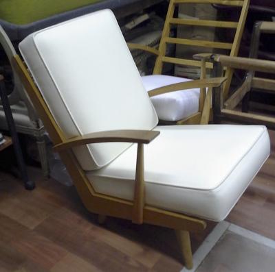 Louis Sognot Pair of Comfy Ash Tree Fifties Lounge Chairs attributed to Louis Sognot
