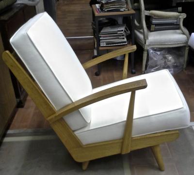 Louis Sognot Pair of Comfy Ash Tree Fifties Lounge Chairs attributed to Louis Sognot