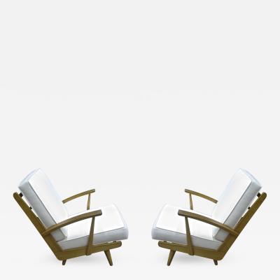 Louis Sognot Pair of Comfy Ash Tree Fifties Lounge Chairs attributed to Louis Sognot