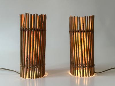 Louis Sognot Set of Two Lovely Vintage Bamboo Bedside Table Lamps Germany 1980s