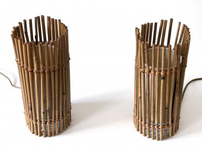 Louis Sognot Set of Two Lovely Vintage Bamboo Bedside Table Lamps Germany 1980s