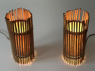 Louis Sognot Set of Two Lovely Vintage Bamboo Bedside Table Lamps Germany 1980s