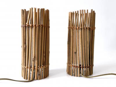 Louis Sognot Set of Two Lovely Vintage Bamboo Bedside Table Lamps Germany 1980s