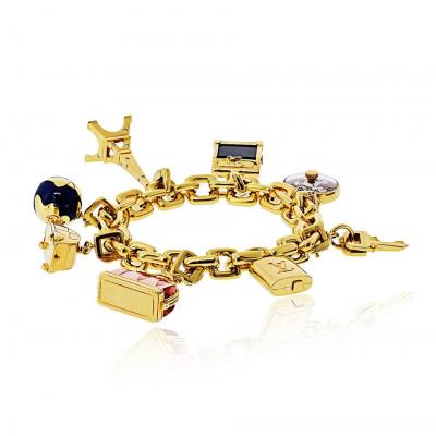 Louis Vuitton Louis Vuitton 18K YG 8 Charm Padlock Efel Tower Keys Suitcase Bracelet