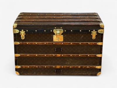 Louis Vuitton Louis Vuitton Brown Leather Monogram Canvas Vintage Steamer Trunk France
