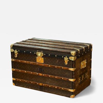 Louis Vuitton Louis Vuitton Brown Leather Monogram Canvas Vintage Steamer Trunk France
