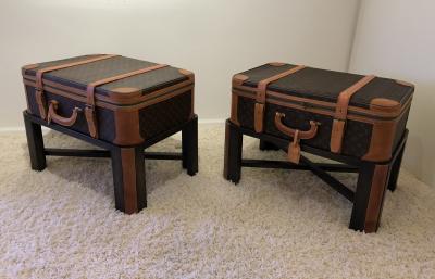 Louis Vuitton Pair Louis Vuitton Luggage End Tables Nightstands custom bases Rare